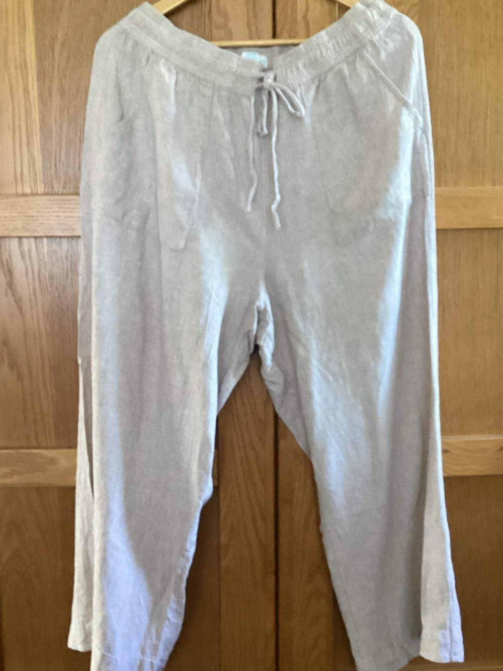 Cynthia Rowley Light Beige Drawstring Linen-Blend Joggers